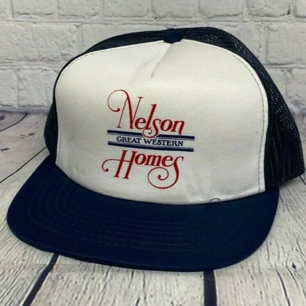 Vintage Nelson Great Western Homes Trucker Hat Mesh Cap Snapback Navy One Size